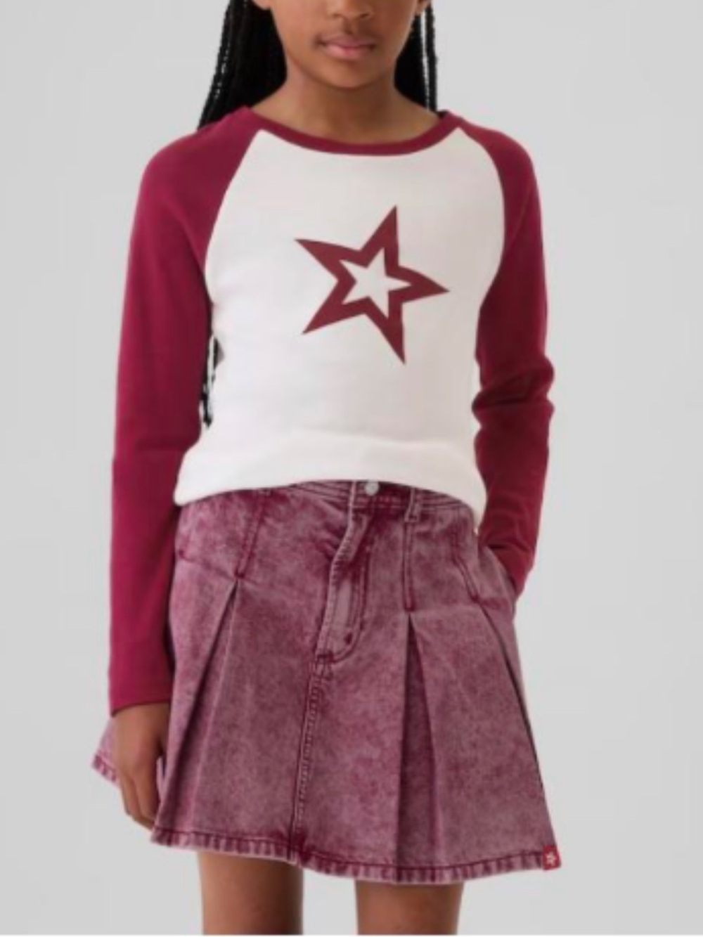 Gap x American Girl Pleated Denim Washed Beet Red Pleated Mini Skirt Size 12